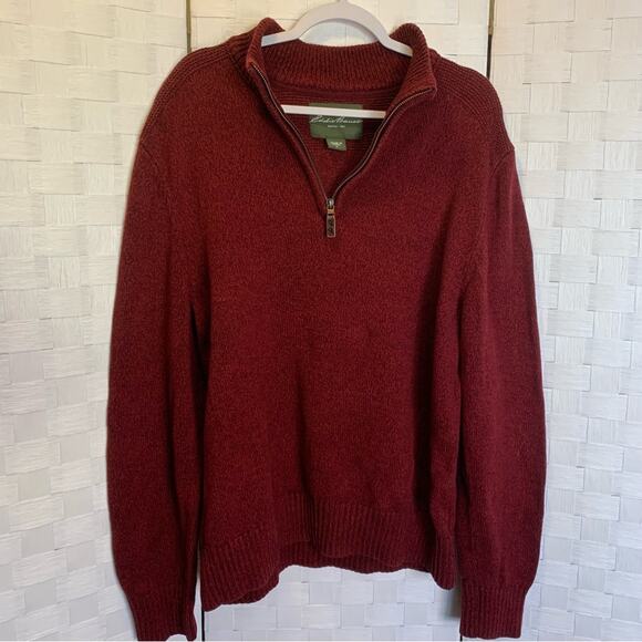 Eddie Bauer Men’s Quarter Zip maroon colored pullover men’s size XL - Picture 5 of 11